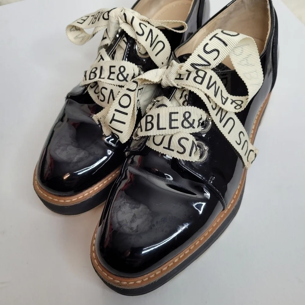 Zara Black Patten Leather Stack Shoes